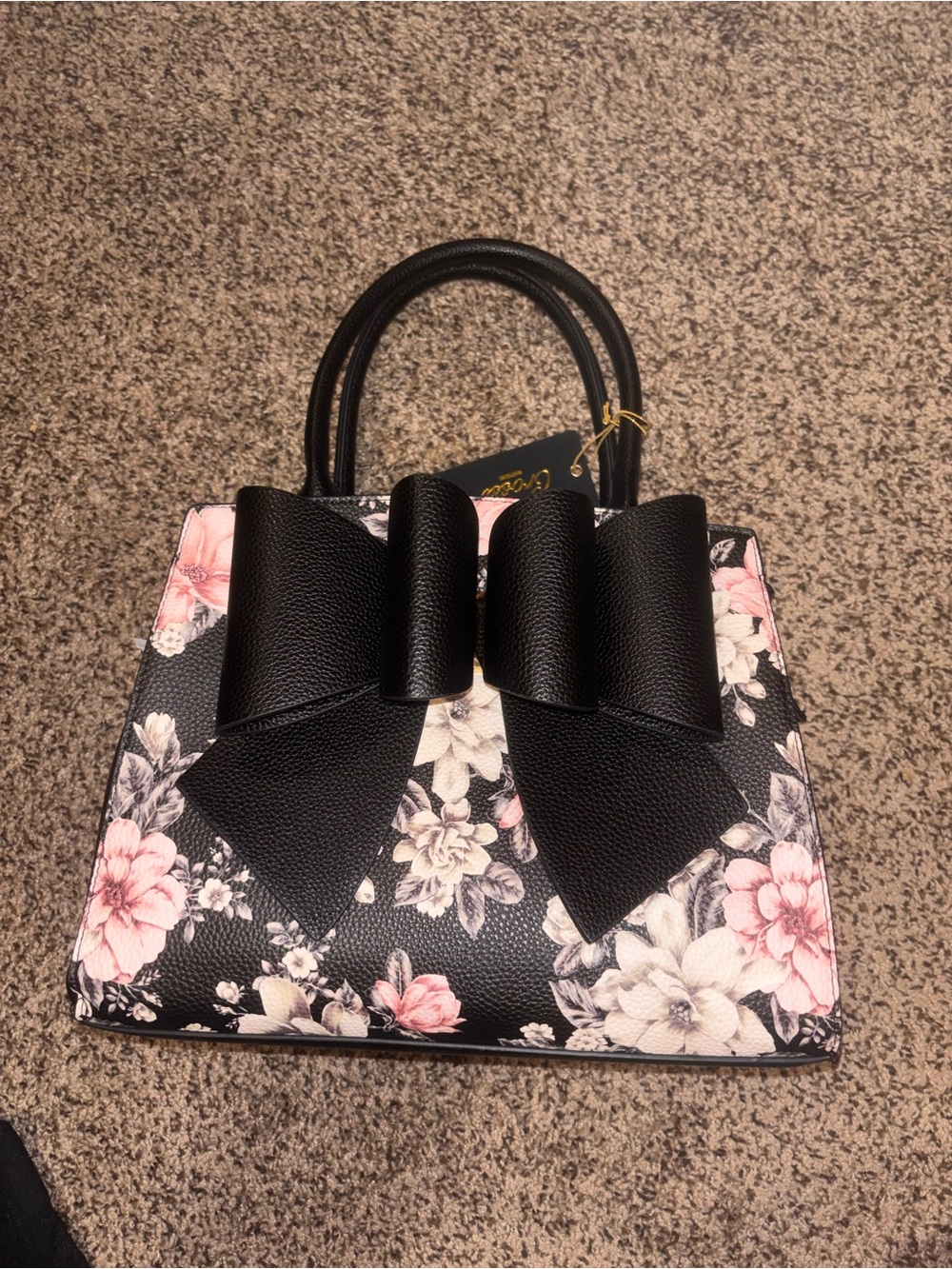 NWTs Crossing New York Floral Bow Top-Handle Purse/Satchel - Black Pink